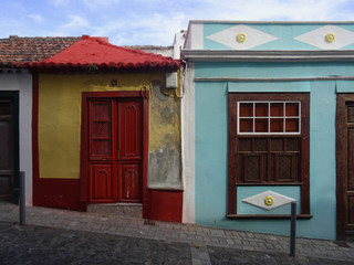 Historic colonial colorful houses in the old city center of Santa Cruz. La Palma Island. Canary Islands. Spain. 