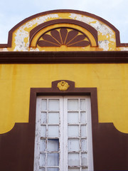Colorful detail of colonial facade in the old city center of Santa Cruz. La Palma Island. Canary...