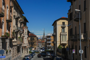 Fototapeta na wymiar The iconic spire of Mole Antonelliana in Turin in Italy