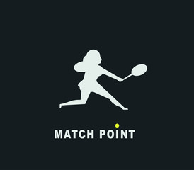 Silueta femenina golpeando con una raqueta una pelota de  tenis.