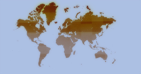 World map with digital glitch effect overlayed. Concept for technoloy and innovation service worldwide.