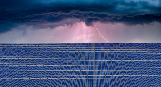 solar panel and stormy weather