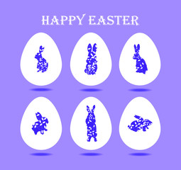 Rabbits on the background of Easter eggs