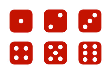 Set of six red dices on white background