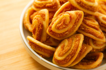 Cookie chip dessert in a plate close up
