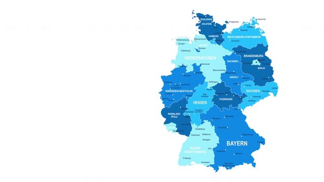Germany Map - Motion Graphic Cartoon Animation Footage. 4K Resolution Video. Transparency Alpha Channel Included. White Background