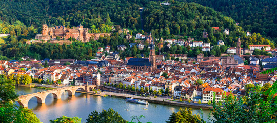 Heidelberg one of the most beautiful cities in Germany over Neckar river - obrazy, fototapety, plakaty