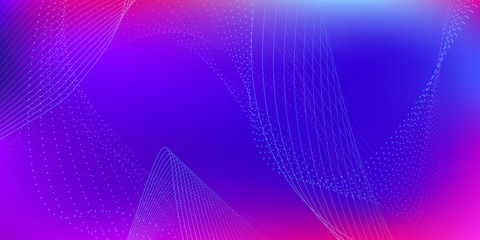 Obraz premium Vector Abstract Graphic Design. Dots Connecting. Background Technology Data. Abstract Blue, Pink Waves on the Dark.