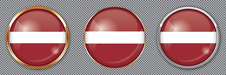 Round buttons with flag of Latvia on transparent background