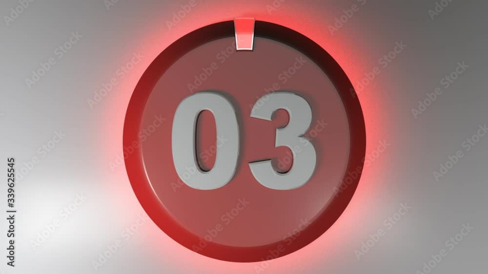 Aufkleber the number 03 on a circle badge with a lighted rotating cursor - 3d rendering video clip