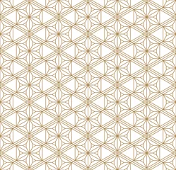 Gordijnen Naadloze geometrische patroon in gouden en white.Japanese stijl Kumiko. © Aleksei