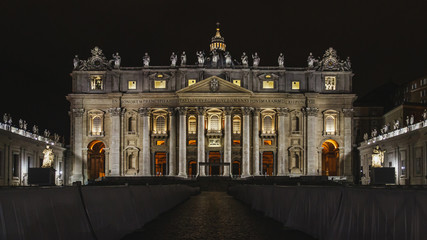 Naklejka premium Vatican City Rome Italy. Rome architecture and landmark. St. Peter's cathedral in Rome. Night shot.
