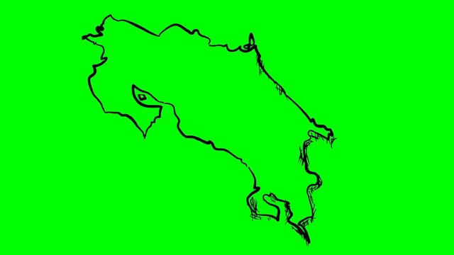 Costa Rica drawing outline map green screen isolated