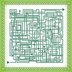 Maze game and decorative color square frame. For kids and adults, high level.