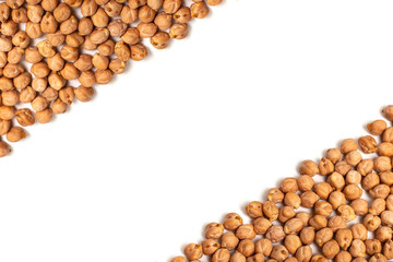 Chickpeas isolated on white background with copy space. Top view