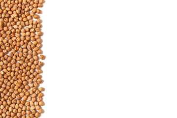 Chickpeas isolated on white background with copy space. Top view