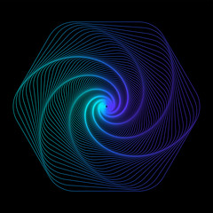 Fototapeta premium Psychedelic fractal line art pattern. Futuristic linear effect against a dark background. Neon Gradient.