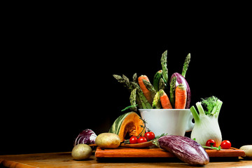 composition for mixed vegetable soup with black background