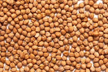 Chickpeas background close up. Top view