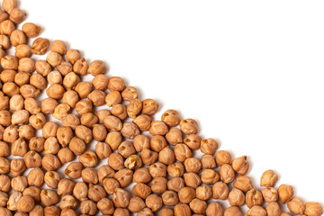 Chickpeas isolated on white background with copy space. Top view