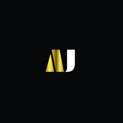 Creative Professional Trendy and Minimal Letter AJ AU Logo Design in Black, White and Gold Color, Initial Based Alphabet Icon Logo in Editable Vector Format