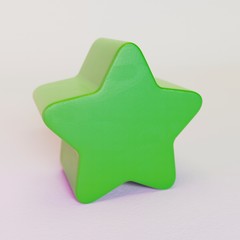Green plastic star shape toy block on white background. 3D illustration