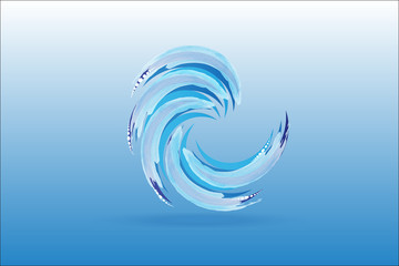 Logo blue spiral waves ocean beach swirl vector watercolor