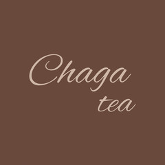 text Chaga tea beige color on brown background. square. ofl font