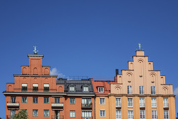 Beautiful architecture of ancient buildings on the Norr Malarstrand. Norr Malarstrand (Northern Shore of Malaren) is a street on Kungsholmen Island in central Stockholm, Sweden.