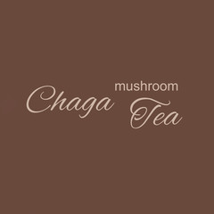 text Chaga mushroom tea beige color on brown background. square. ofl font