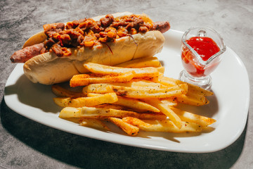 hot dog with french fries