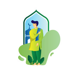 perform Ramadan prayers together at the flat design mosque