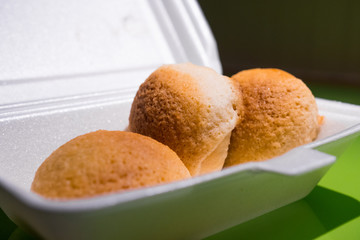 Baked BBQ Pork buns (take away). Delicious signature meal from the cheapest Michelin Star restaurant in the world, Tim Ho Wan. Hong Kong food. 