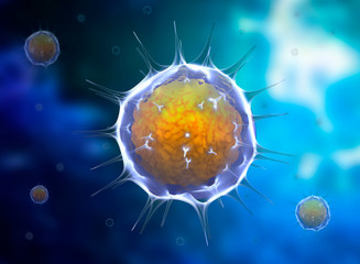 3d virus rendered, microscope illustration.