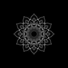 Ethnic round Mandala ornament isolated on black background. Henna tattoo design. Vector illustration