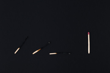 burnt matches, distance concept, demonstration of how virus transmission works.