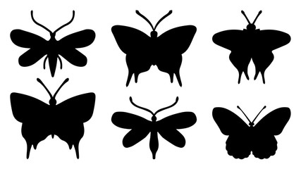 Butterflies silhouettes set, Dragonfly, butterfly, Vector illustration.