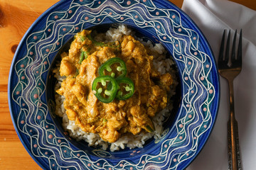 Curry chickpeas on brown rice