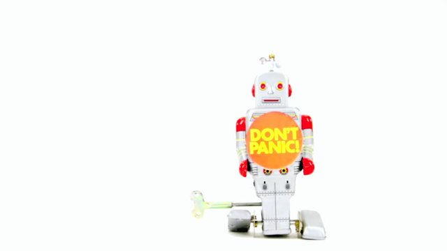 don't panic robot running around 