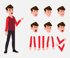 cartoon boy character set for your animation, design or motion with different facial emotions and hands. character for custom animation. stylized character set for animation.