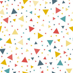 Fototapeta na wymiar Colorful scattered confetti triangles isolated vector seamless pattern