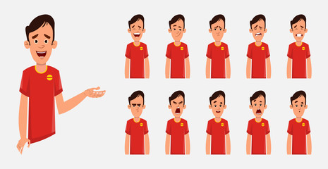 young man character with various facial emotions. character for custom animation. Character design for animation. stylized character set for animation.