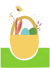 easter card with eggs and bunny