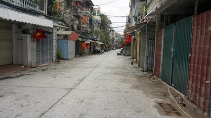small alley in residential area of megacity hanoi