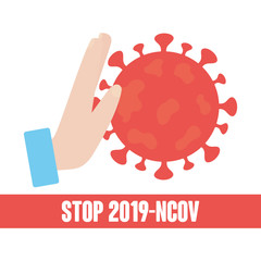 stop covid 19 concept, hand stopping a coronavirus symbol