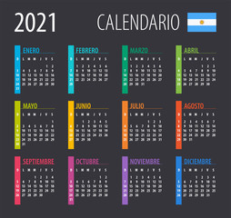 2021 Calendar - vector illustration. Template. Mock up. Argentinean version