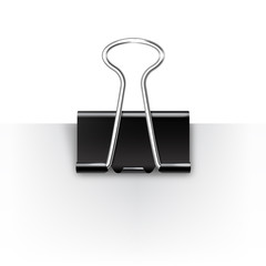 Realistic paper binder. Metal paper clip, holder. Design mockup. Vector illustration.