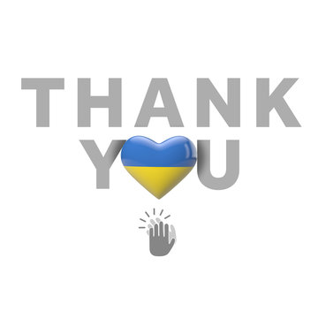 Thank you message with Ukraine flag heart. 3D Render