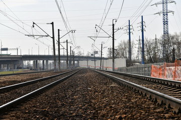 Fototapeta premium railway tracks at a small suburban railway station