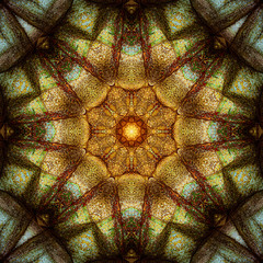 Abstract Mosaic Background ilustration, symmetrical kaleidoscope pattern, geometric mandala graphic design - 339641539